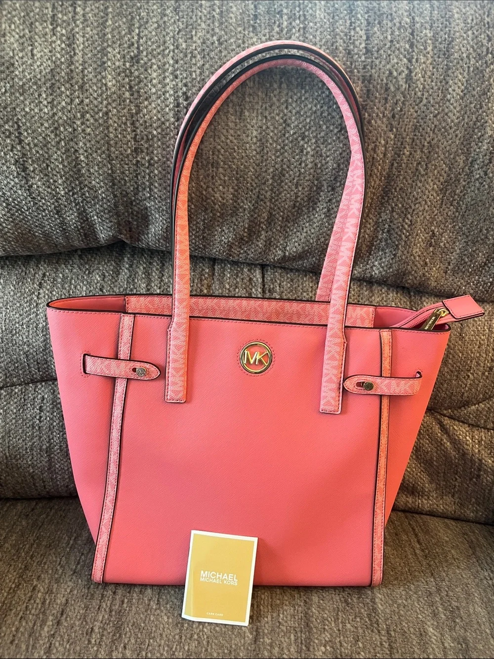 NWT Michael Kors Carmen Large Non-Leather Vegan Belted Tote Tea Rose